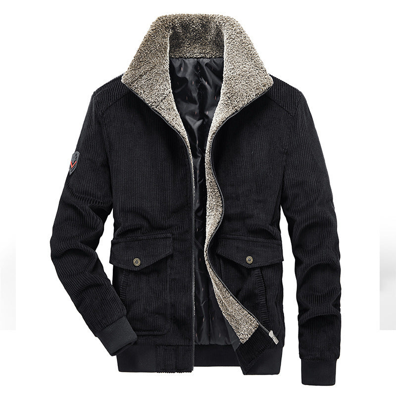 Herren Kord-Fieldblouson mit Sherpa-Innenfutter, Stehkragen und aufgesetzten Pattentaschen Echoarchiv