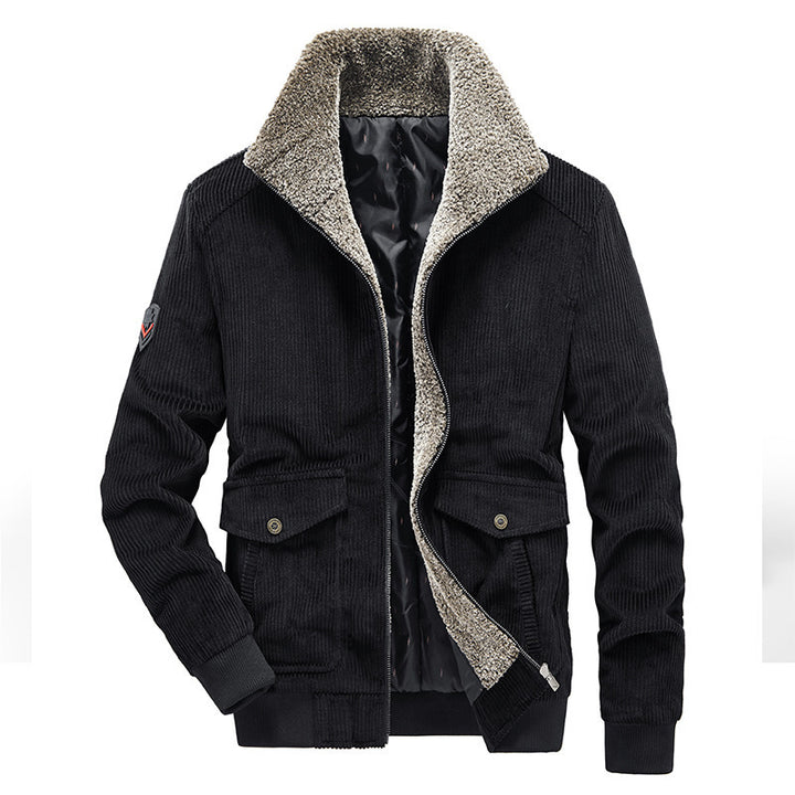 Herren Kord-Fieldblouson mit Sherpa-Innenfutter, Stehkragen und aufgesetzten Pattentaschen Echoarchiv