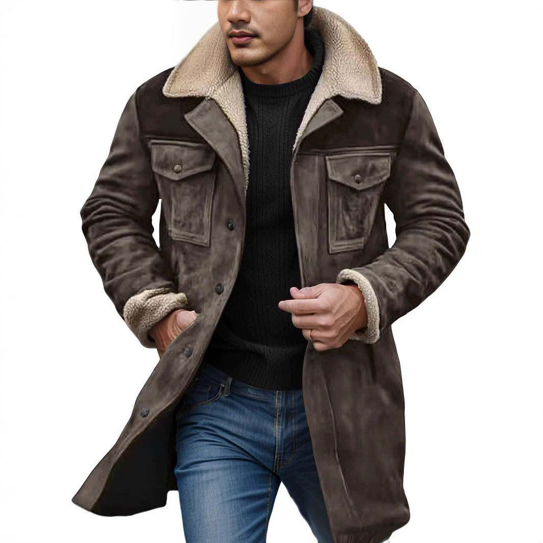 Herren Pilotenjacke aus Velourslederoptik mit Teddyfellinnenfutter und Reverskragen Echoarchiv
