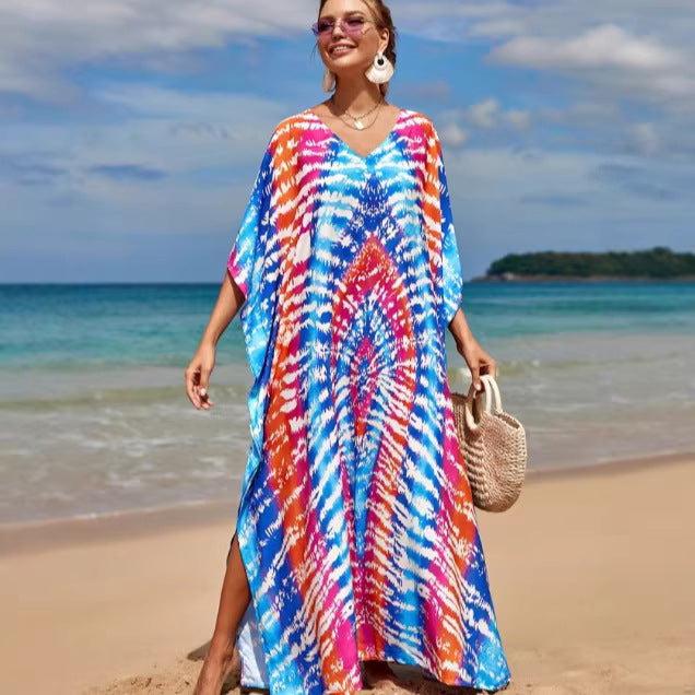 Damen Strandkleid mit buntem Batikdesign und weit geschnittenen Ärmeln Echo Archiv