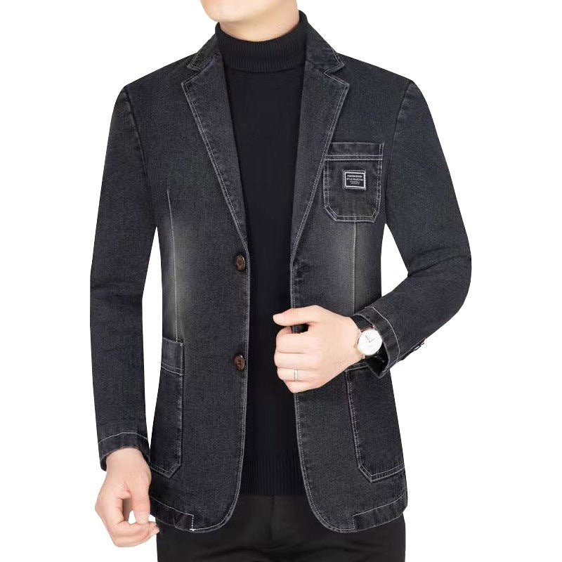 Herren Jeansblazer Slim Fit mit Aufgesetzten Taschen und Notch-Kragen – Tianoro