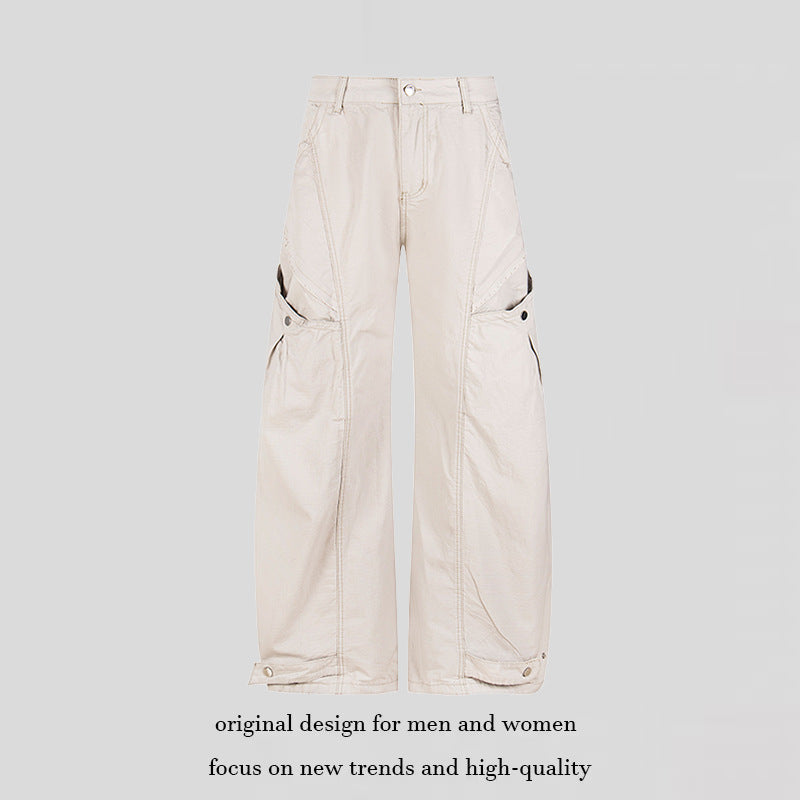 Damen Weite Cargo-Palazzo-Hose mit hohem Bund, großen Klappentaschen und verstellbarem Saum Echoarchiv