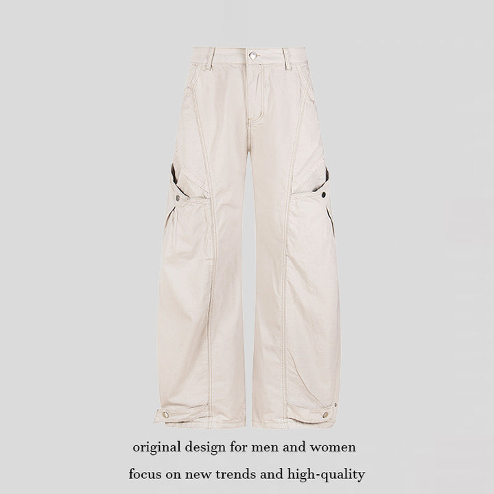 Damen Weite Cargo-Palazzo-Hose mit hohem Bund, großen Klappentaschen und verstellbarem Saum Echoarchiv
