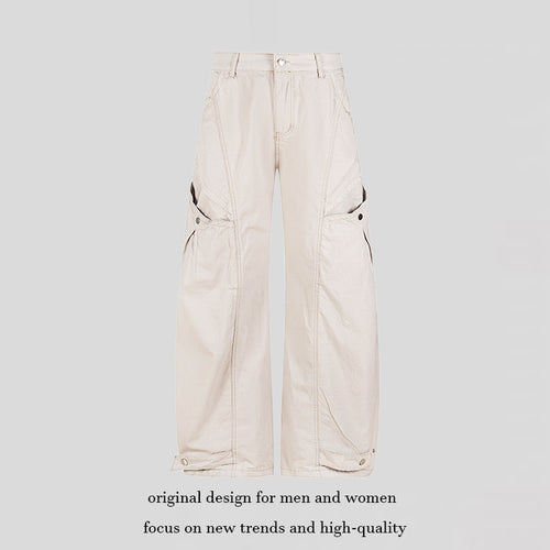 Damen Weite Cargo-Palazzo-Hose mit hohem Bund, großen Klappentaschen und verstellbarem Saum Echoarchiv