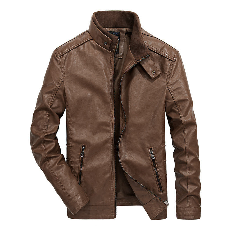Herren Slim‑Fit Lederoptik‑Blouson mit Stehkragen und Reißverschlusstaschen Echo Archiv