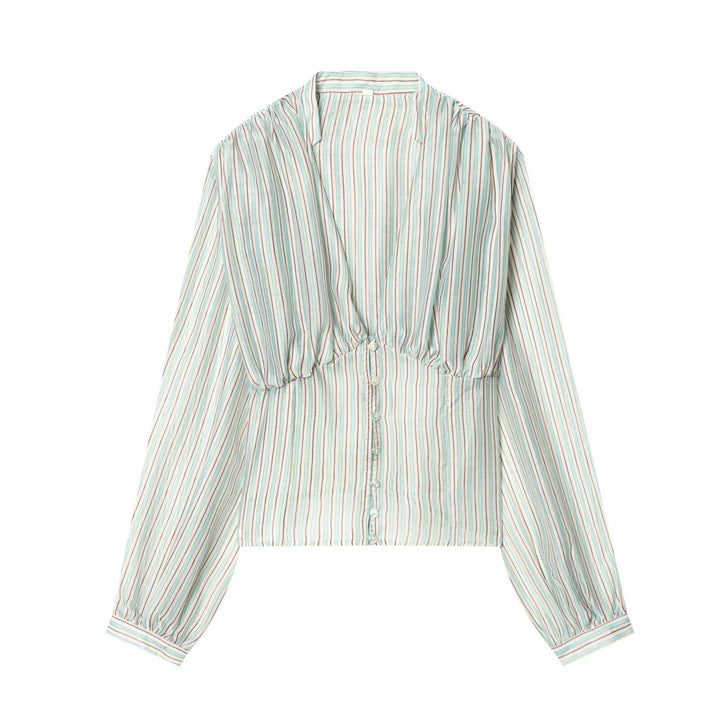 Damenbluse mit tiefem V-Ausschnitt und eleganten Rüschendetails Echo Archiv