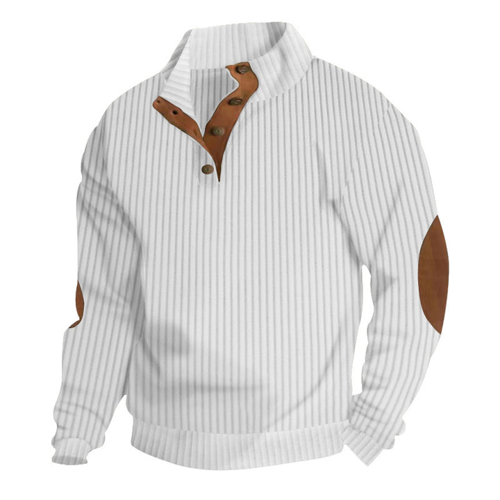 Herren Strickpullover mit Knopfleiste und eleganten Lederakzenten Echoarchiv