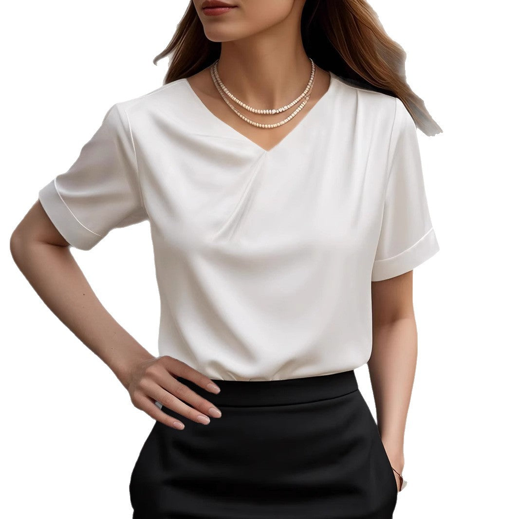 Damen Elegantes V-Ausschnitt Blusenshirt mit kurzärmeligen Design – Élovi