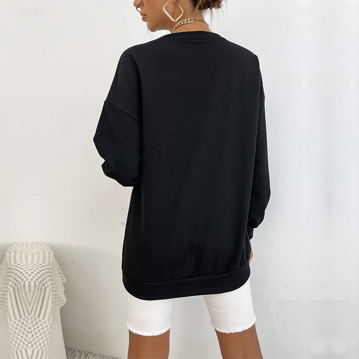 Damen Oversize Sweatshirt mit College-Print und Rundhalsausschnitt Echoarchiv