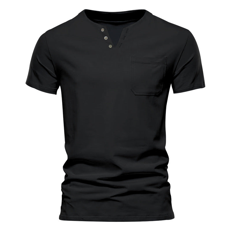 Herren nan tailliertes Kurzarm-Henleyshirt mit Brusttasche und asymmetrischer Knopfleiste Echo Archiv