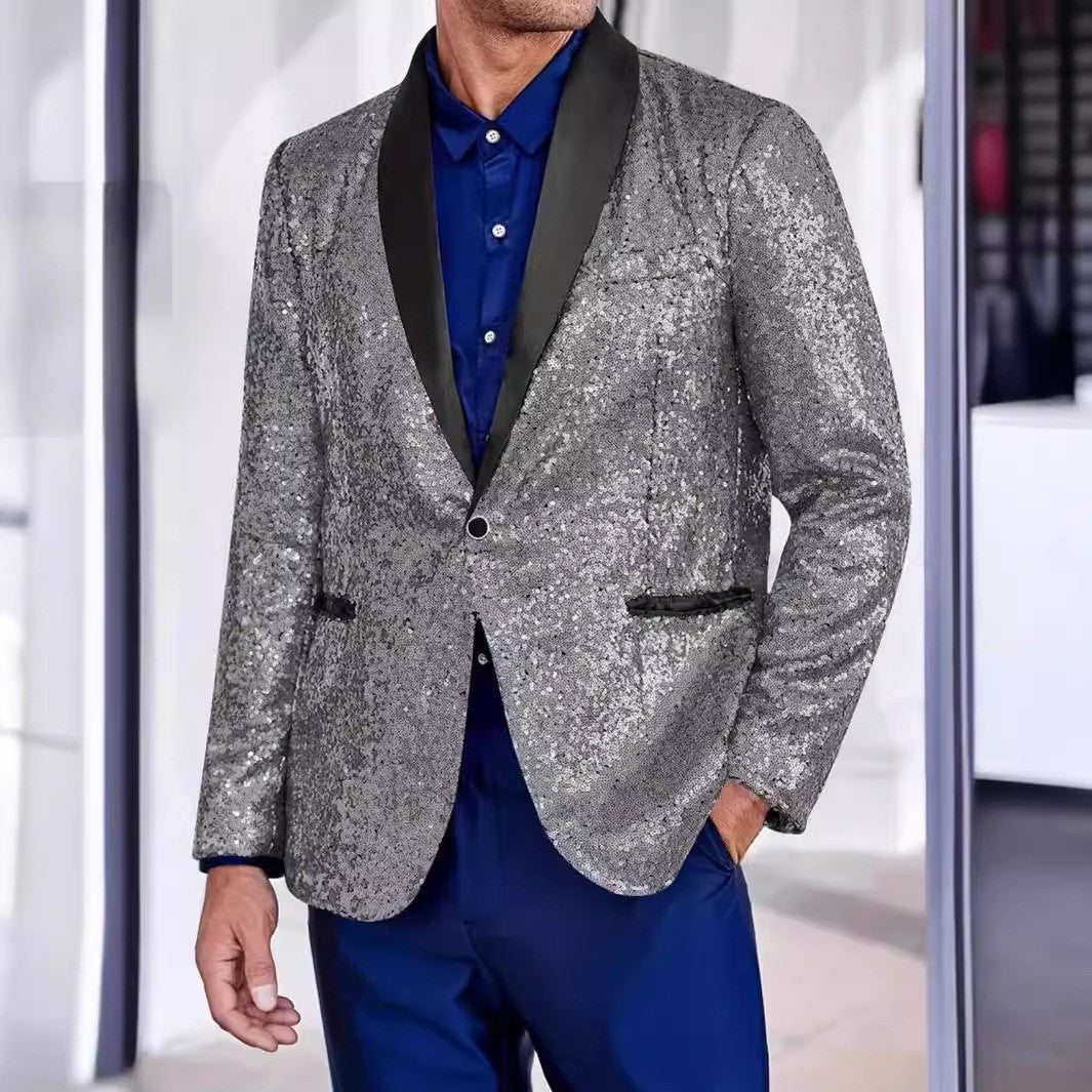 Herren Glamouröser Paillettenblazer mit Seidenaufsatz Echoarchiv
