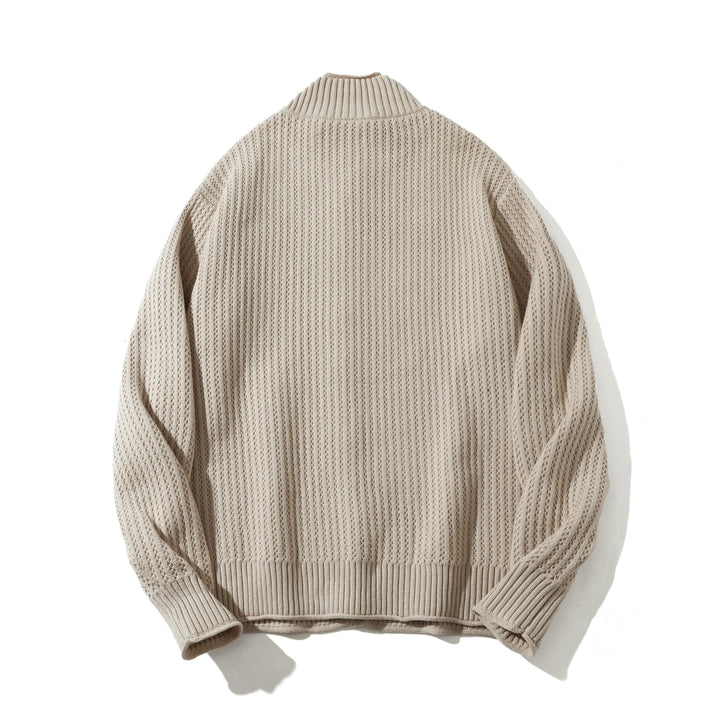 Unisex Strukturierter Zip-Pullover mit hohem Rippkragen und Perlmuster Echoarchiv