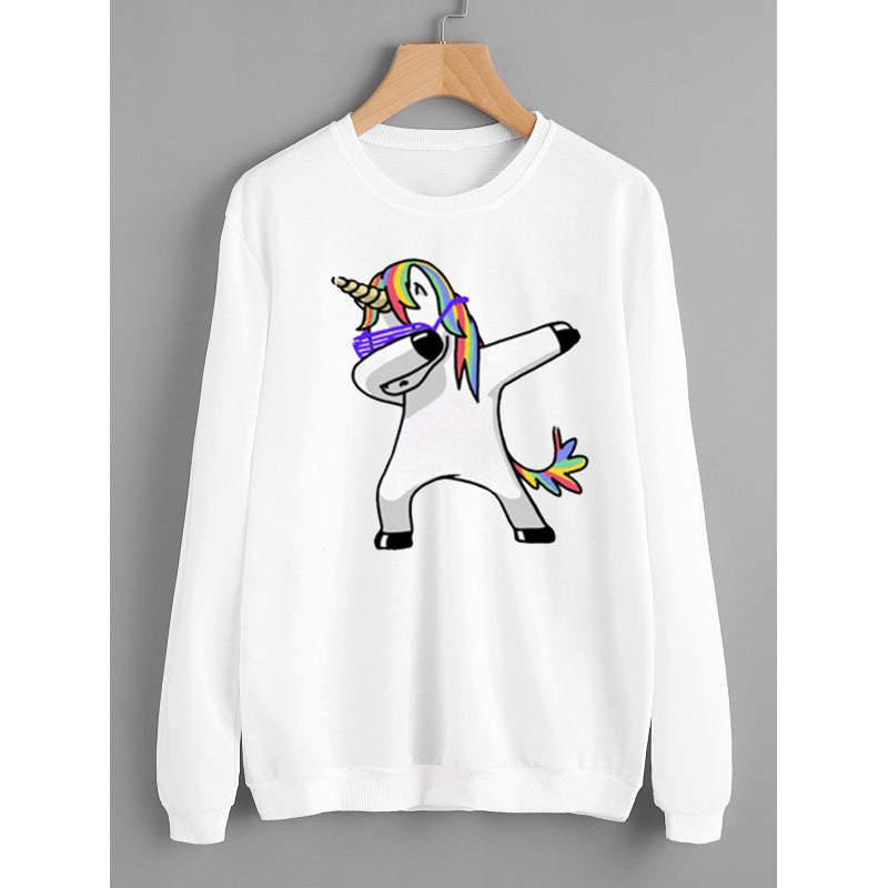 Damen Kapuzenpullover mit Einhorn-Dab-Print, Kängurutasche und weichem Baumwollmix – Auréline