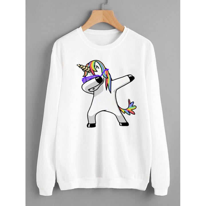 Damen Kapuzenpullover mit Einhorn-Dab-Print, Kängurutasche und weichem Baumwollmix – Auréline