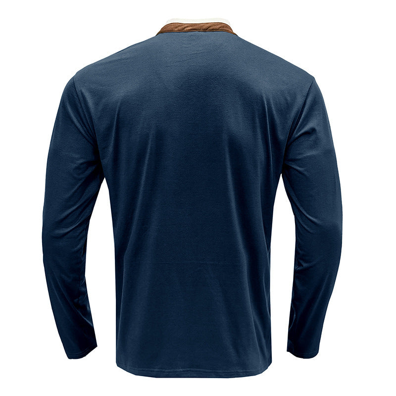 Herren Langarm-Henley-Shirt mit kontrastierendem Kragen und stilvollen Knopfdetails Echoarchiv
