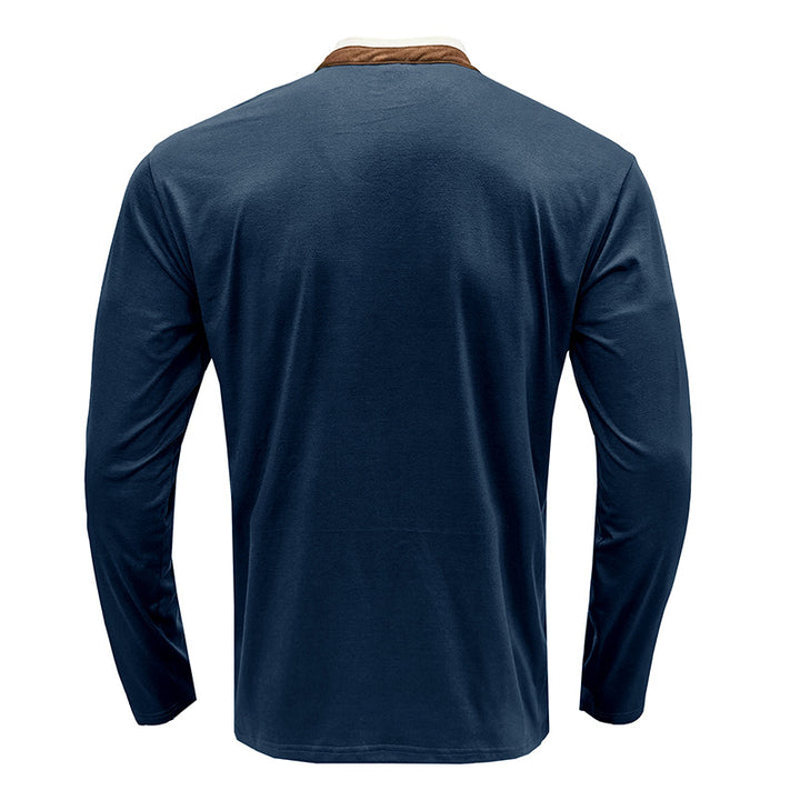 Herren Stilvolles Langarmshirt mit Henley-Kragen und dekorativen Knöpfen Echoarchiv