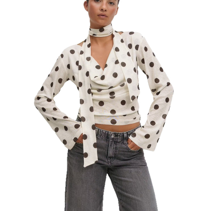 Damen Elegantes Oberteil mit Schleifenkragen und Pünktchenmuster Echo Archiv