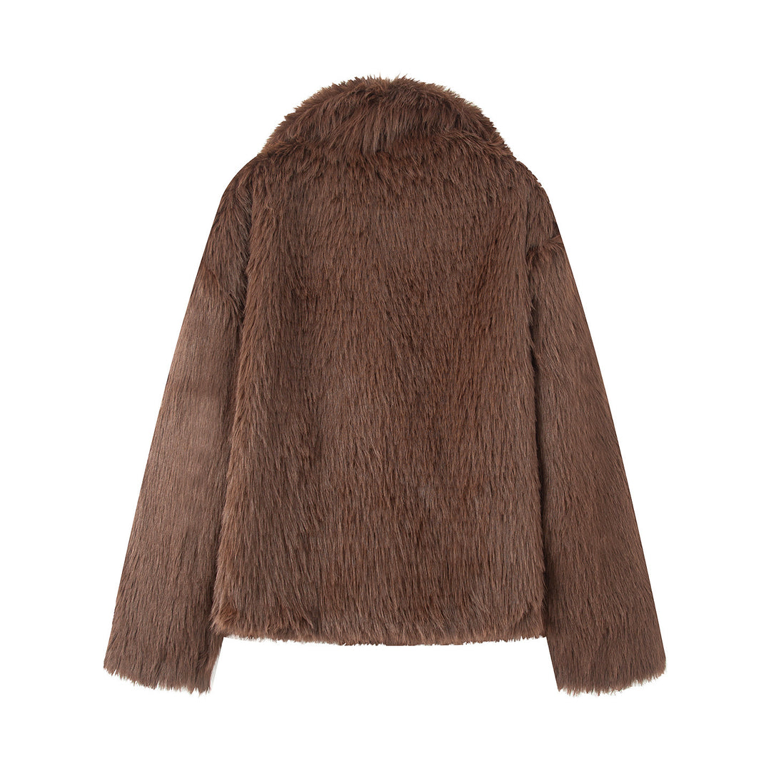 Damen kurze Kunstfelljacke mit extra großem Schalkragen und luxuriöser Softwattierung – Célinea