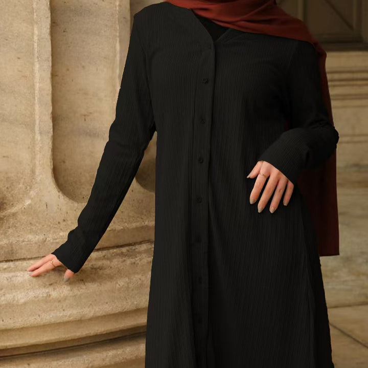 Damen Modestisches Knopf-Tunika-Set mit gerader Silhouette, langen Ärmeln und weitem Palazzo-Hosenbein – Élanora
