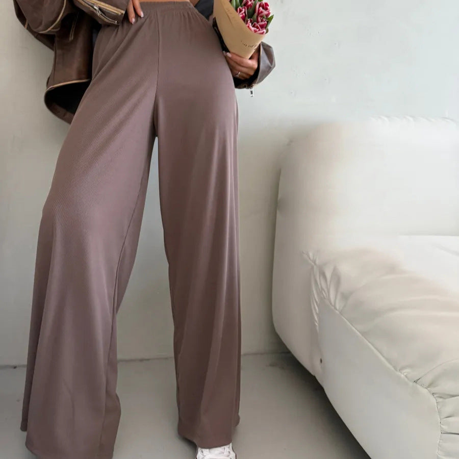 Damen weite High-Waist Palazzo-Hose aus geripptem Jersey mit elastischem Bund – Avélisse