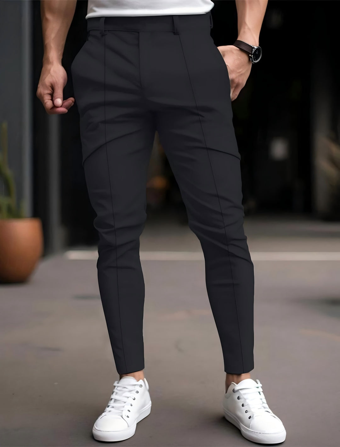Herren Modische slim-fit Chinohose mit elastischem Bund und vielseitigen Taschen Echoarchiv