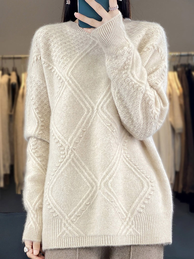 Damen Kuscheliger Mohair‑Look Oversize‑Pullover mit Rautenstruktur und Noppen‑Details Echoarchiv