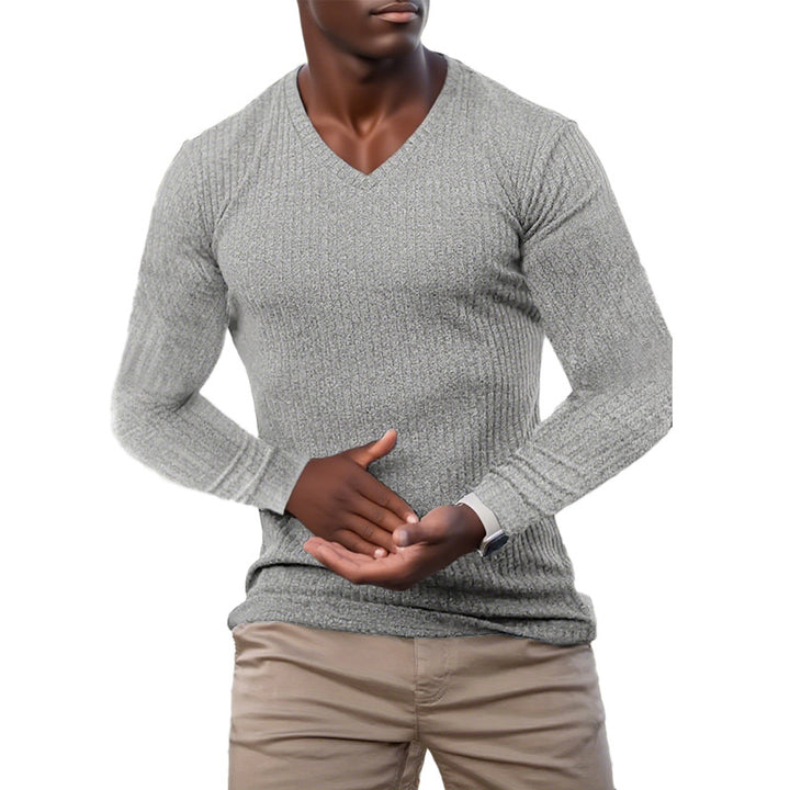 Herren elegantes V-Ausschnitt Pullover aus strukturiertem Strickmaterial Echoarchiv