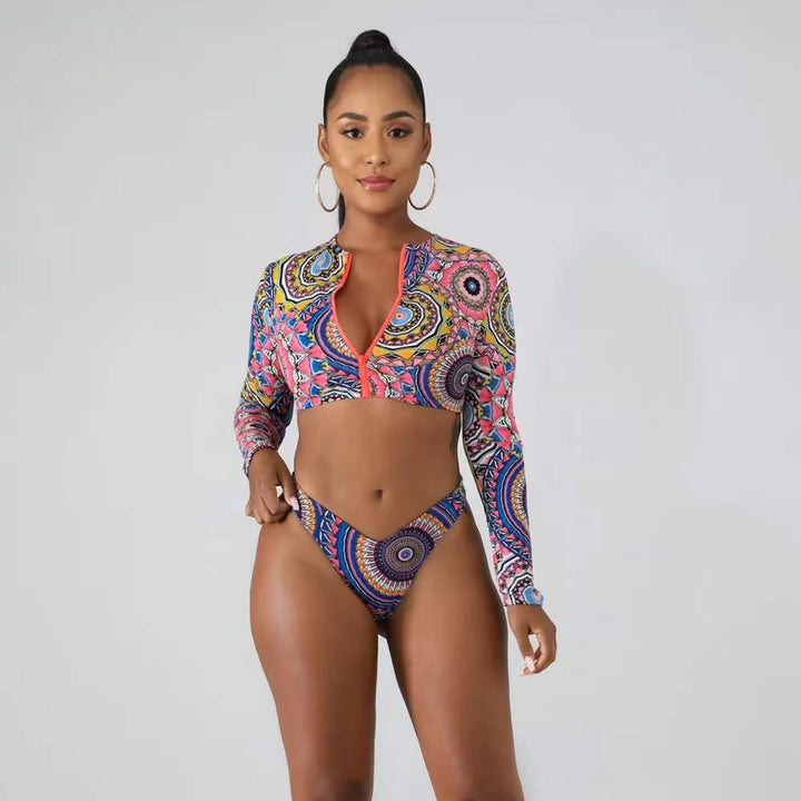 Damen Surf-Bikini-Set mit langärmeligem Oberteil und modischem Reißverschluss Echo Archiv
