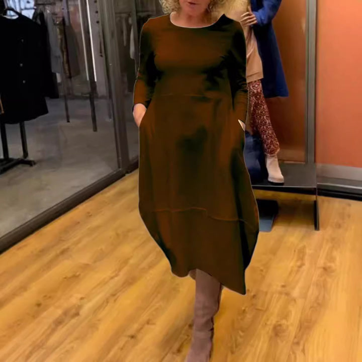 Damen nan asymmetrisches Ballonkleid mit dreiviertelärmeln, seitlichen Eingrifftaschen und fließendem Zipfelsaum Echo Archiv