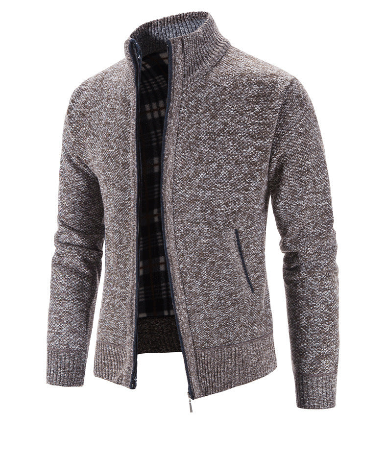 Herren Strickjacke mit strukturiertem Muster und hohem Stehkragen Echoarchiv