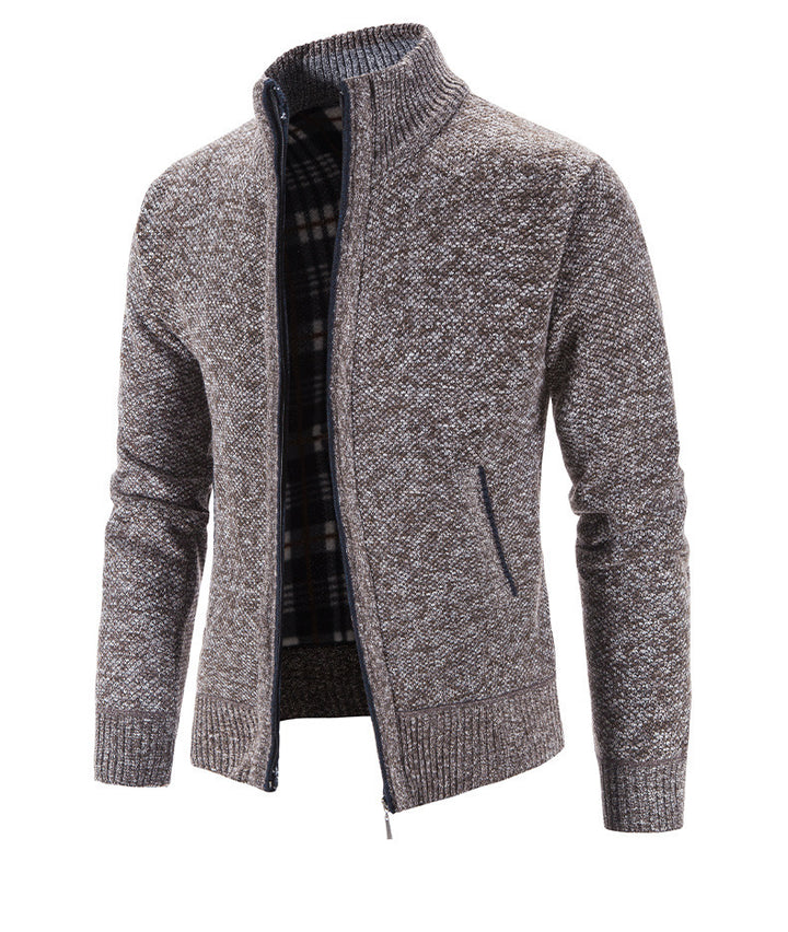 Herren Strickjacke mit strukturiertem Muster und hohem Stehkragen Echoarchiv