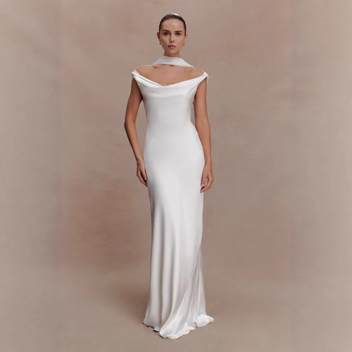 Damen Elegantes Satin-Abendkleid mit schulterfreiem Design Echo Archiv