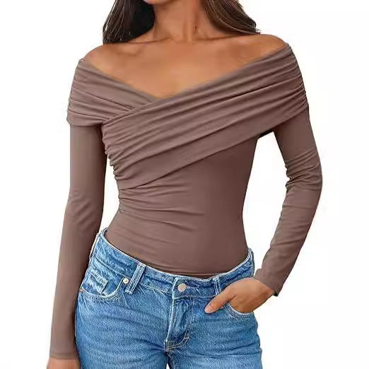 Damen Off-Shoulder Langarm-Top mit Wickeloptik und figurbetontem Stretch-Jersey Echo Archiv