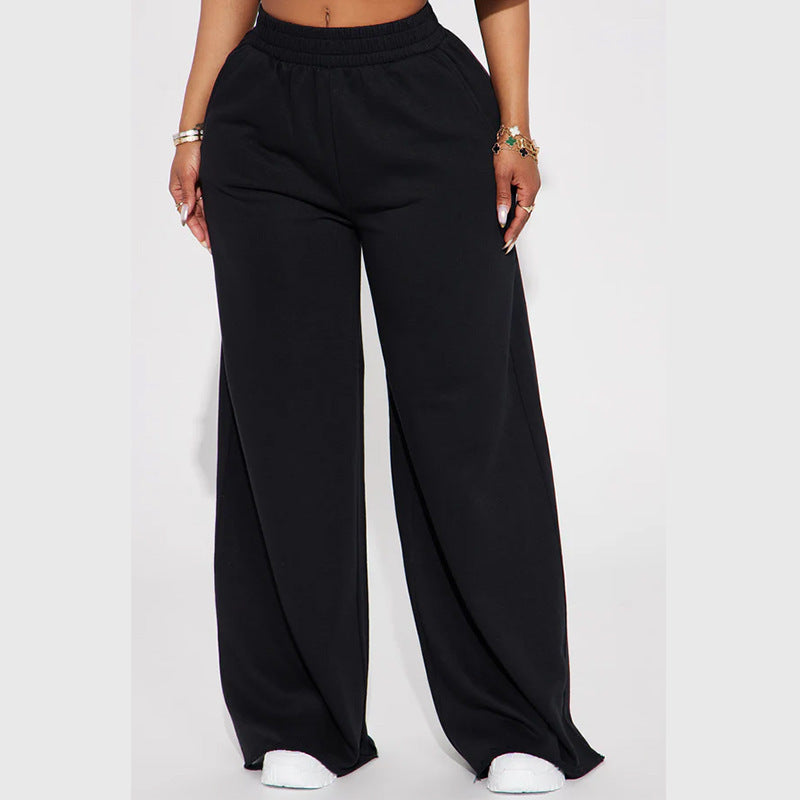 Damen nan High‑Waist Palazzohose aus French-Terry mit weitem Bein, elastischem Komfortbund und offenen Saumkanten Echo Archiv
