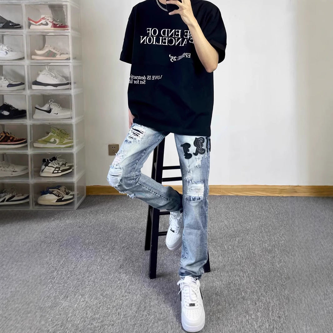 Herren Modische Ripped Jeans im Vintage-Stil Echoarchiv
