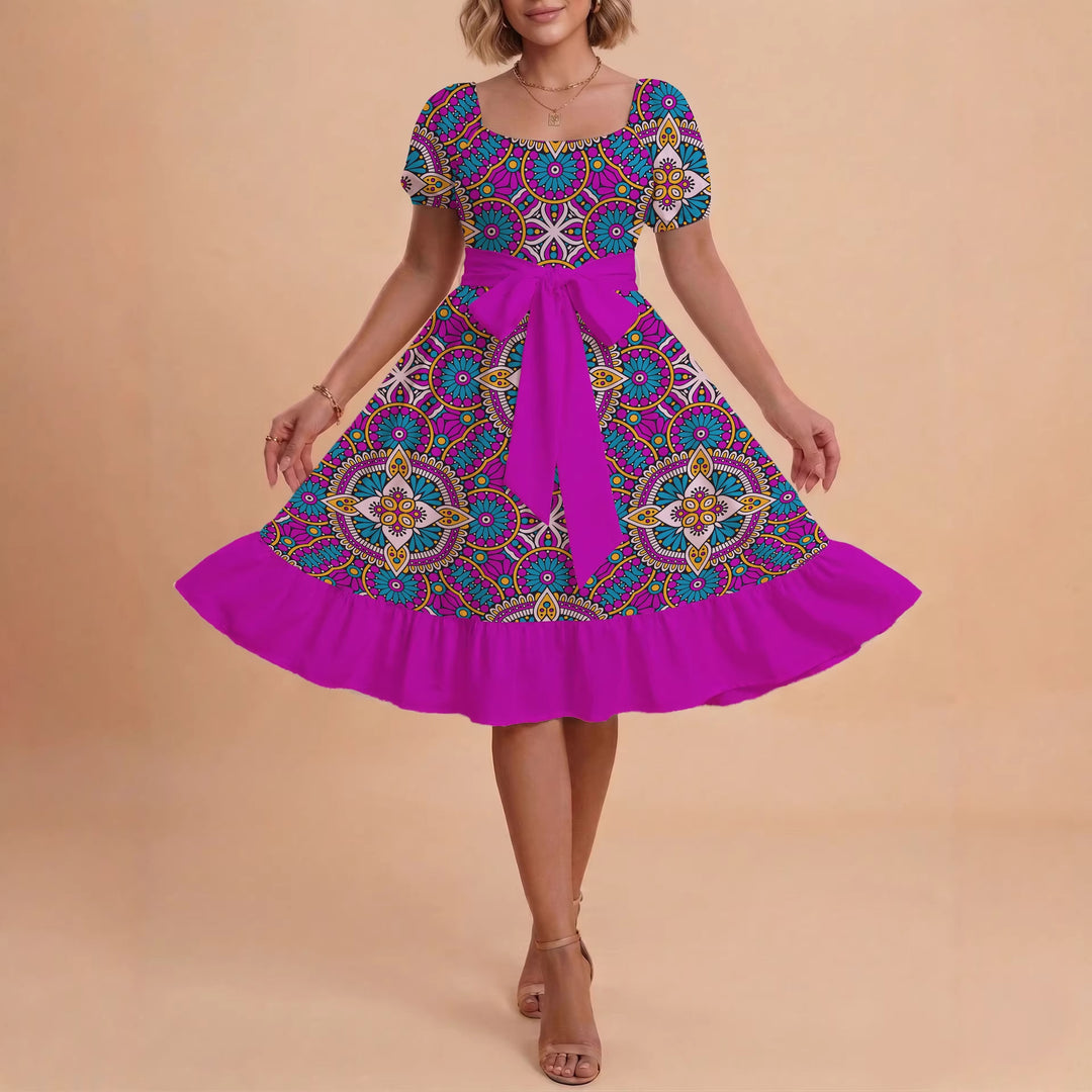Damen elegantes Maxikleid mit floralem Design und Taillengürtel Echo Archiv