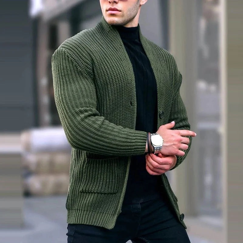 Herren Grobstrick-Cardigan mit Schalkragen und aufgesetzten Taschen Echo Archiv