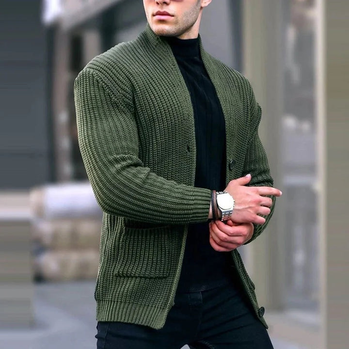 Herren Grobstrick-Cardigan mit Schalkragen und aufgesetzten Taschen Echo Archiv