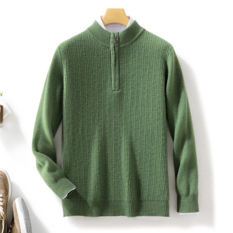 Herren Halbhoher Feinstrick-Pullover mit kurzem Stehkragen und Halbzipper Echoarchiv