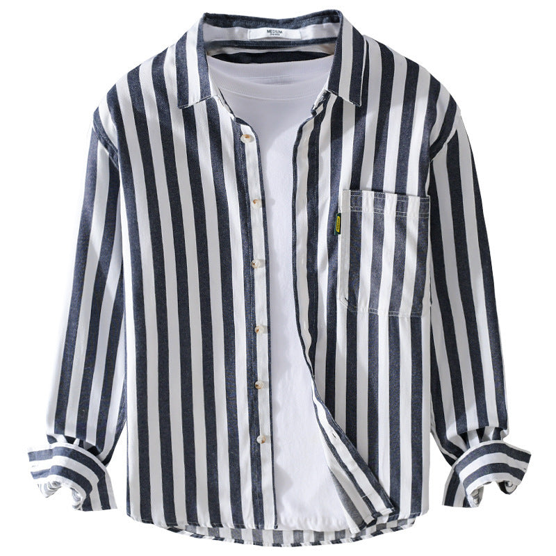 Herren Maritim-inspiriertes Streifen-Relax-Overshirt aus weichem Baumwolltwill mit aufgesetzter Brusttasche Echoarchiv