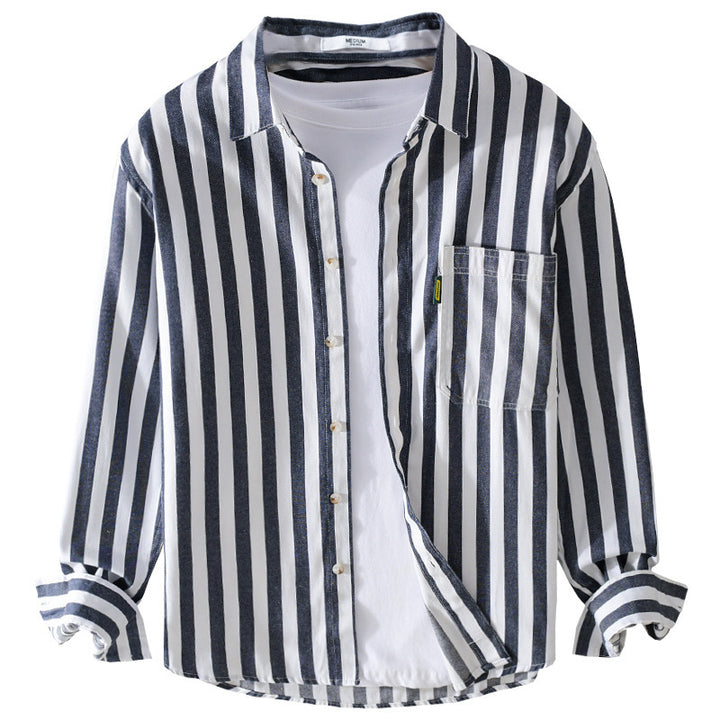 Herren Maritim-inspiriertes Streifen-Relax-Overshirt aus weichem Baumwolltwill mit aufgesetzter Brusttasche Echoarchiv