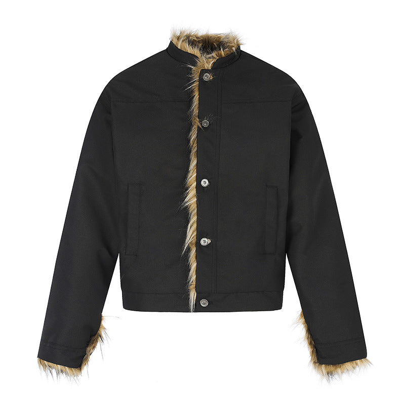 Damen Kurzjacke mit Kunstfellfutter, Stehkragen und verdeckter Knopfleiste Echoarchiv