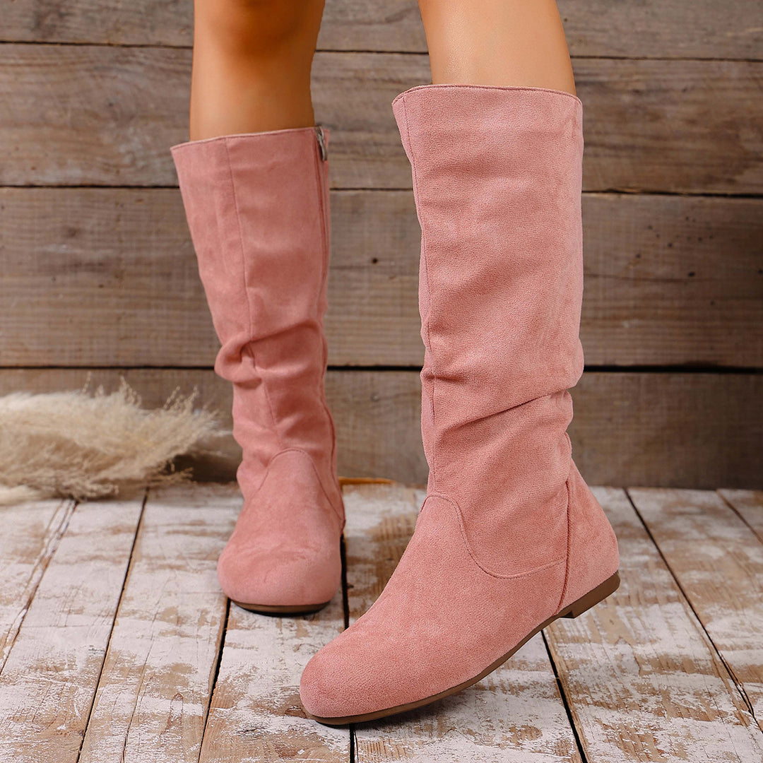 Damen kniehoher Slouch-Stiefel mit seitlichem Reißverschluss und flacher Profilsohle Echo Archiv