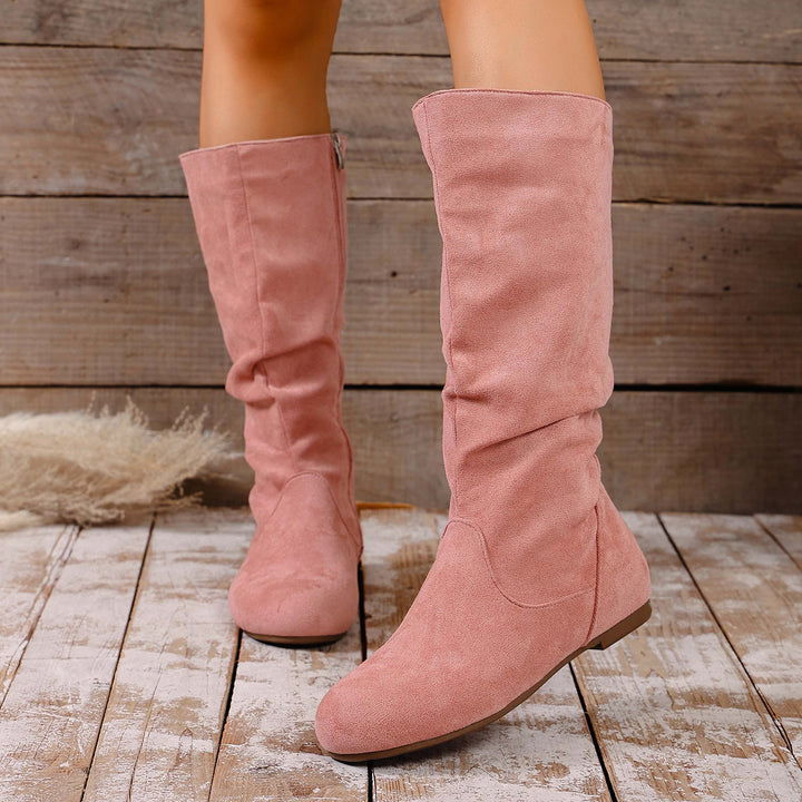 Damen kniehoher Slouch-Stiefel mit seitlichem Reißverschluss und flacher Profilsohle Echo Archiv