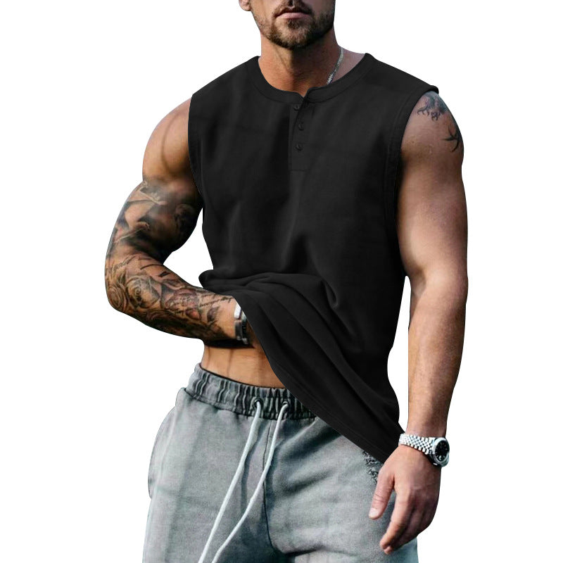 Herren ärmelloses Henley-Shirt mit Knopfleiste und weichem Baumwollmix Echoarchiv