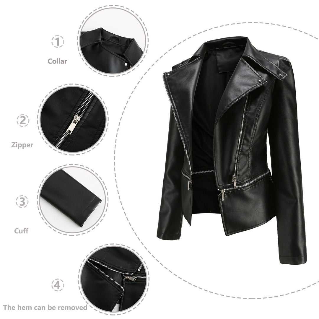 Damen nan taillierte Kunstleder-Bikerjacke mit asymmetrischem Reverskragen Echo Archiv