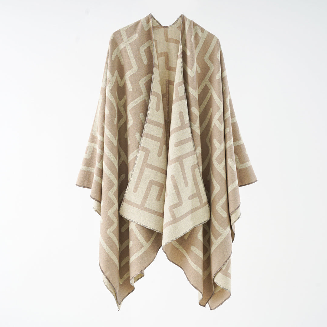 Damen Wendefreundlicher Jacquard-Capeponcho im Oversize mit grafischem Allovermuster Echo Archiv
