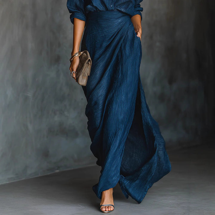 Damen Drapierter Maxi-Rock mit Wickel-Effekt und Crinkle-Textur Echoarchiv