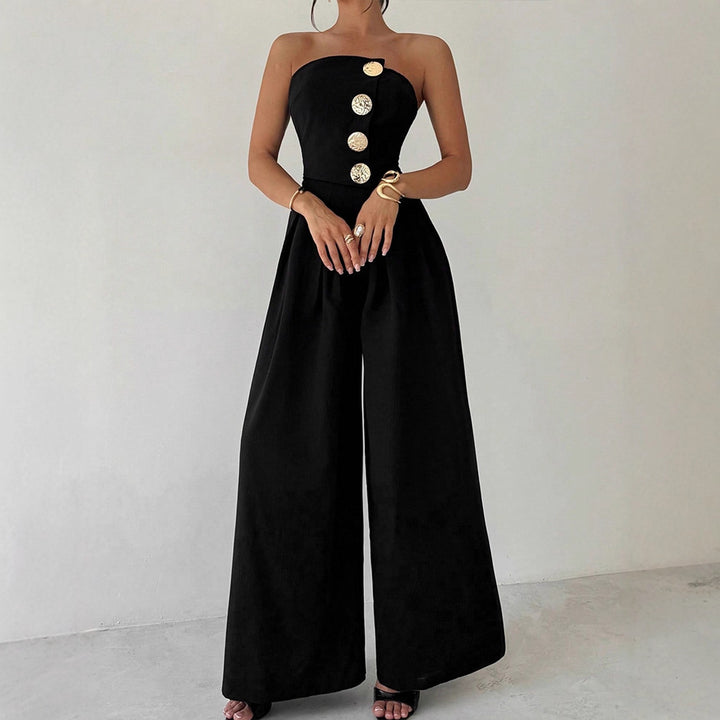 Damen Elegantes Jumpsuit mit asymmetrischem Ausschnitt und dekorativen Knöpfen Echo Archiv