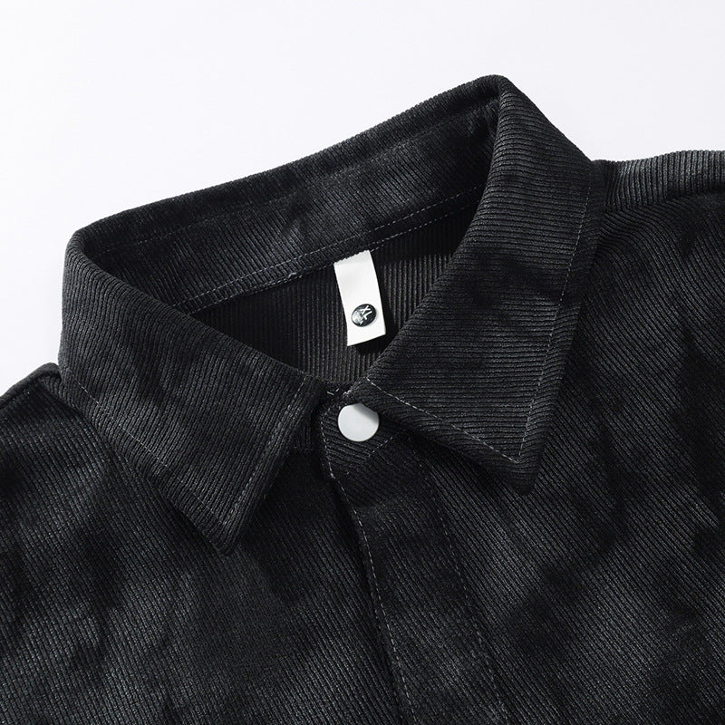 Herren Übergröße Canvas Shirtjacke mit Acid-Wash-Look, Druckknopfverschluss und aufgesetzten Fronttaschen – Taviero
